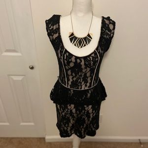 NEVER BEEN WORN! Black and Nude Lace Peplum Dress